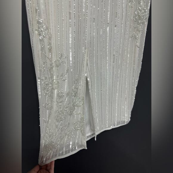 NWT Mac Duggal Striped Floral Embellished Sleeveless Midi Dress 2 White 70260 - Picture 10 of 10